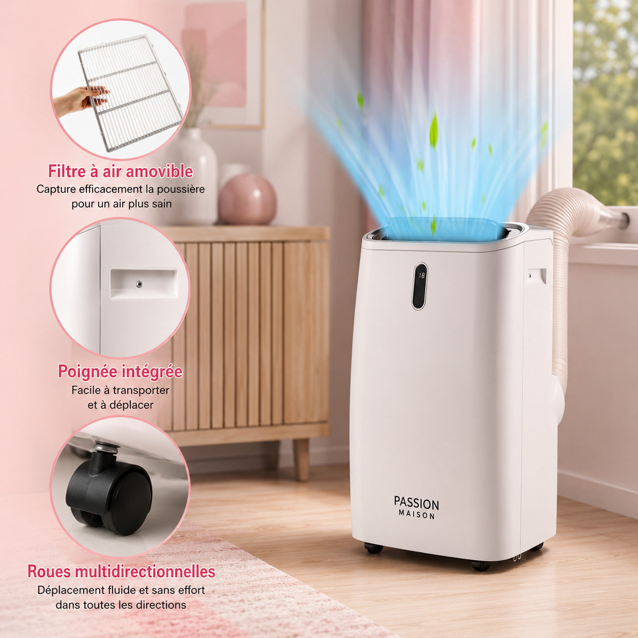 Climatiseur Mobile Réversible 14000 BTU Passion Maison Atlas 14 – Wi-Fi, 4-en-1, Chauffage, Climatisation & Déshumidificateur
