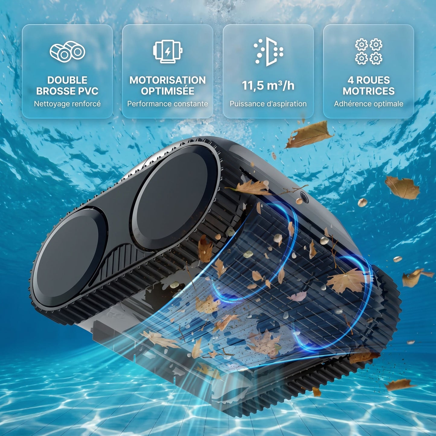 Robot Piscine Sans Fil Passion Maison Nereus – Nettoyage Fond, Parois & Ligne d’Eau, Application Mobile, Autonomie 2,5 h