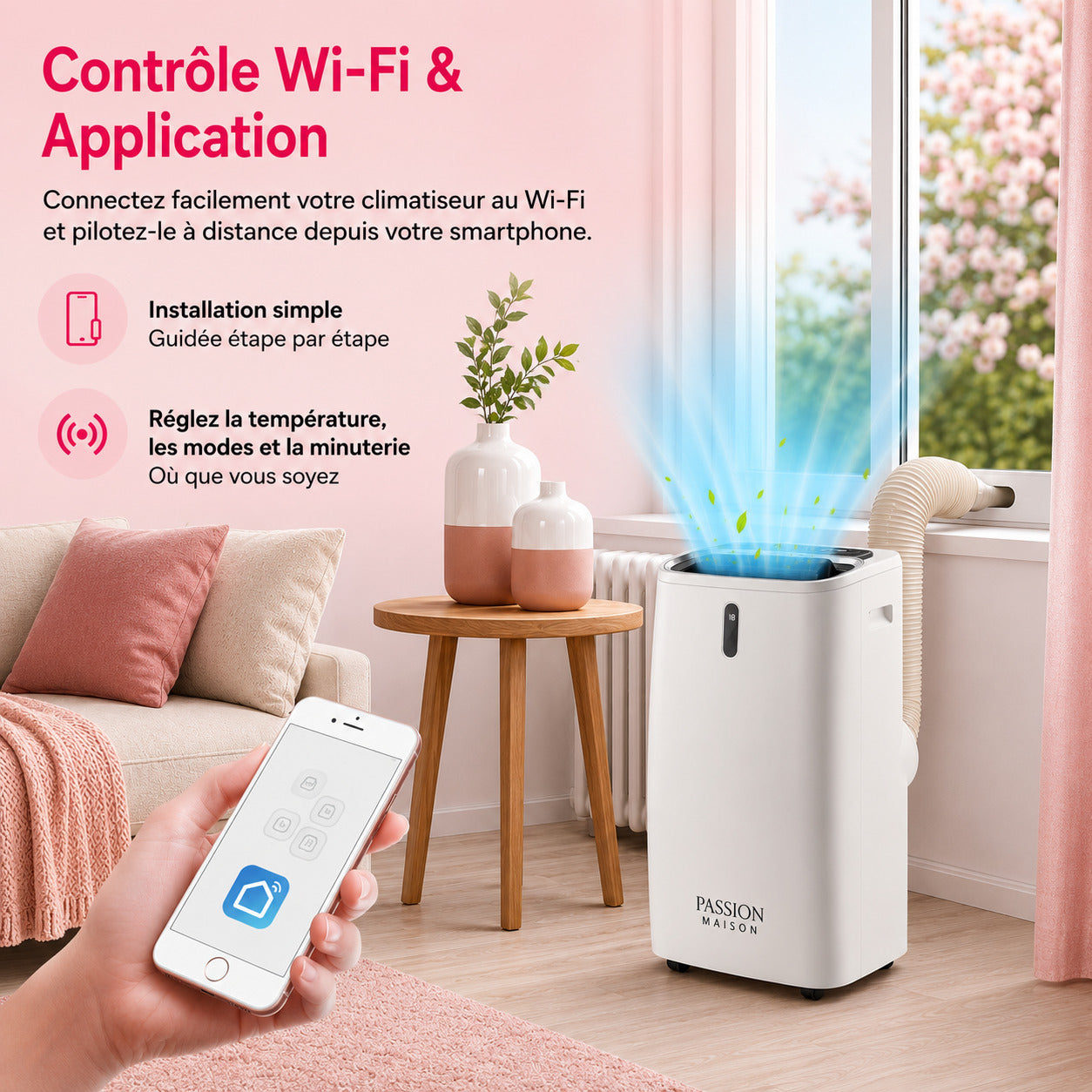 Climatiseur Mobile Réversible 14000 BTU Passion Maison Atlas 14 – Wi-Fi, 4-en-1, Chauffage, Climatisation & Déshumidificateur