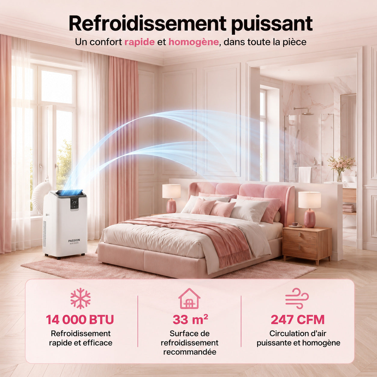 Climatiseur Mobile Wi-Fi 14 000 BTU Passion Maison Horizon 14 – 4-en-1, Commande Vocale & Oscillation Automatique