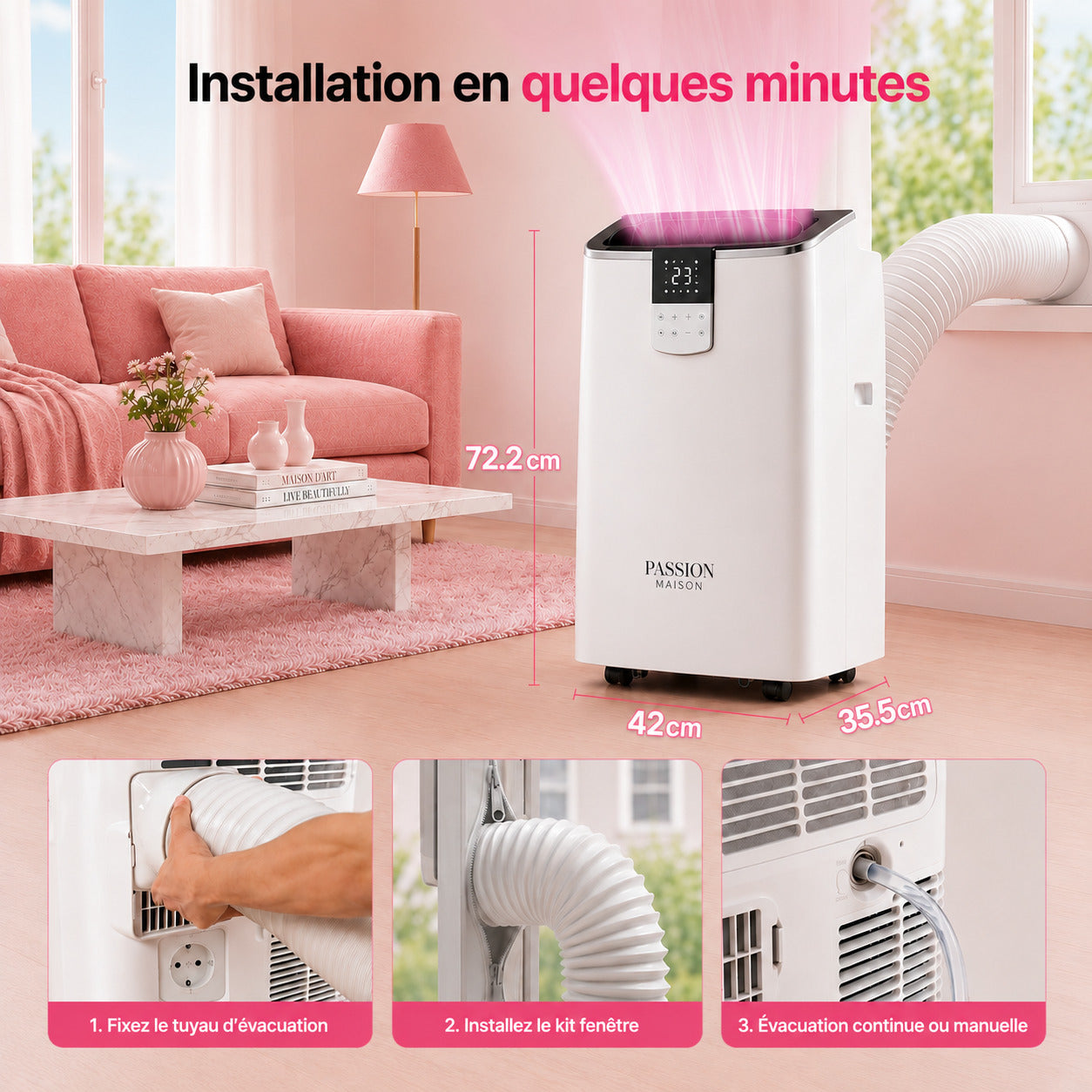 Climatiseur Mobile Wi-Fi 14 000 BTU Passion Maison Horizon 14 – 4-en-1, Commande Vocale & Oscillation Automatique