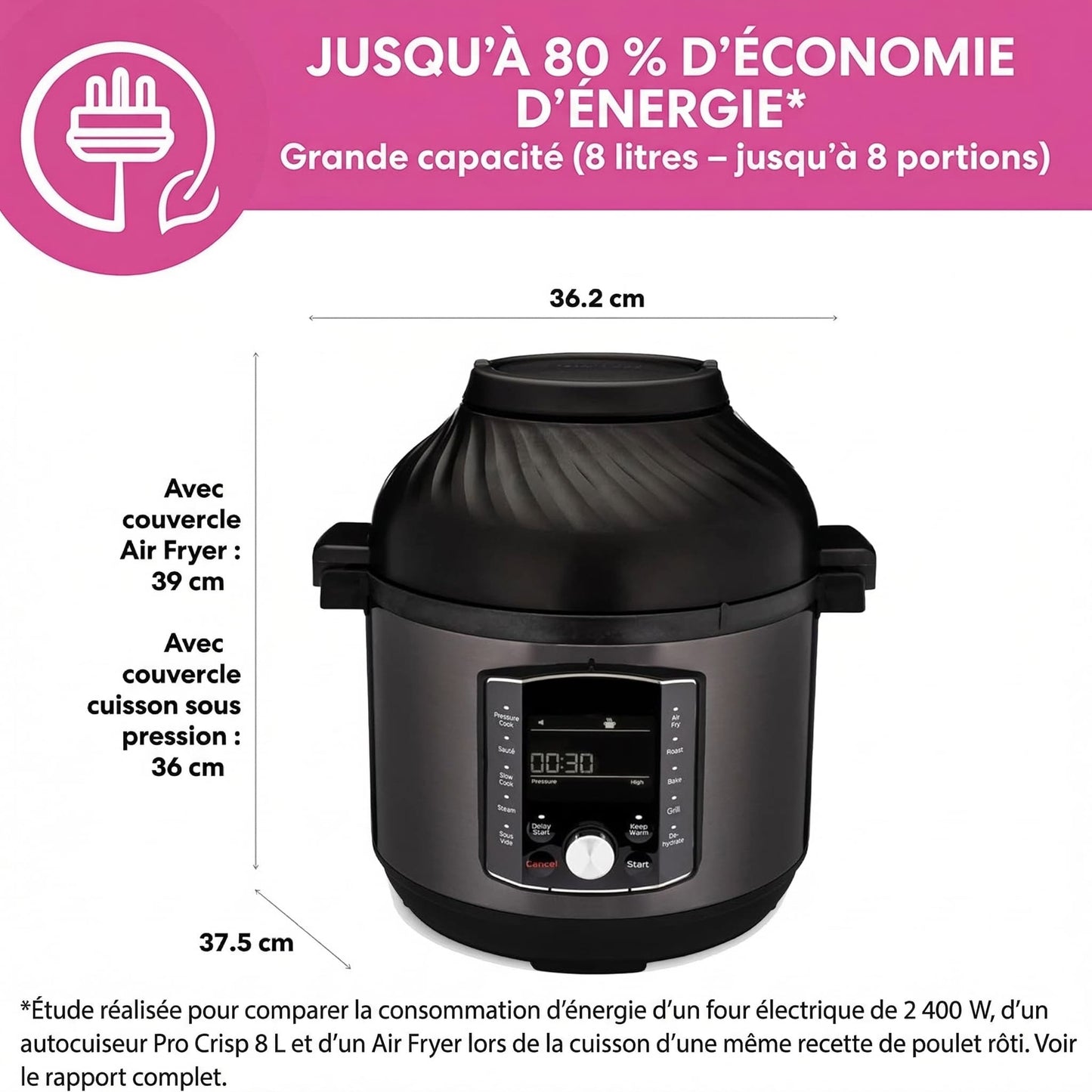 Multicuiseur 11-en-1 avec Friteuse à Air 7,6L