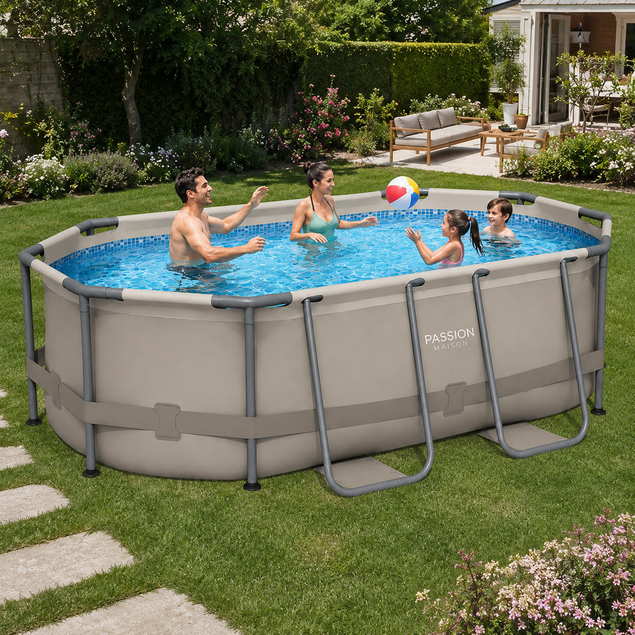 Piscine Tubulaire Ovale Passion Maison Cala 4,88m x 3,05m x 1,07m – Filtre à Cartouche, Échelle Incluse