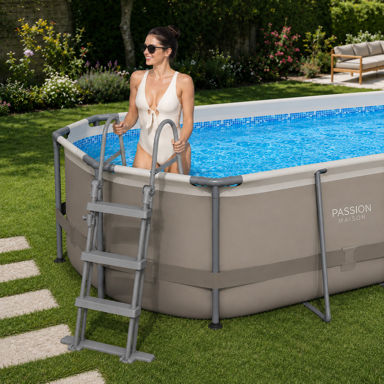 Piscine Tubulaire Ovale Passion Maison Cala 4,88m x 3,05m x 1,07m – Filtre à Cartouche, Échelle Incluse
