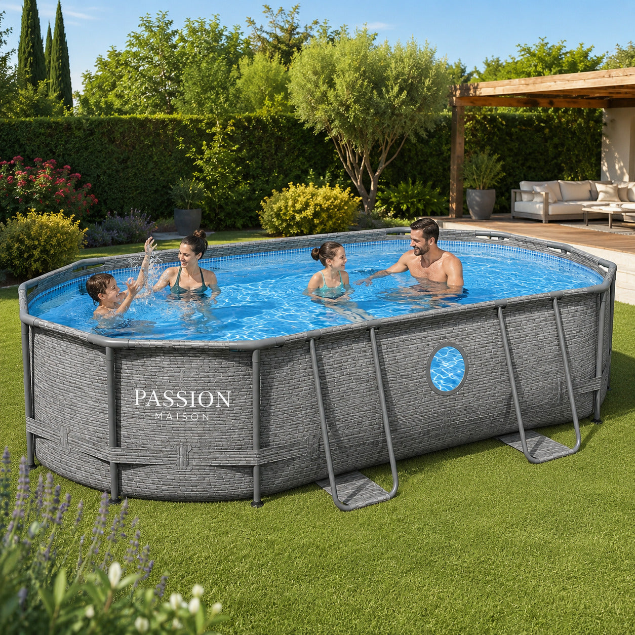 Piscine Tubulaire Ovale Passion Maison Costa 4,88m x 3,05m x 1,07m – Hublot, Échelle, Bâche & Filtre à Sable Inclus