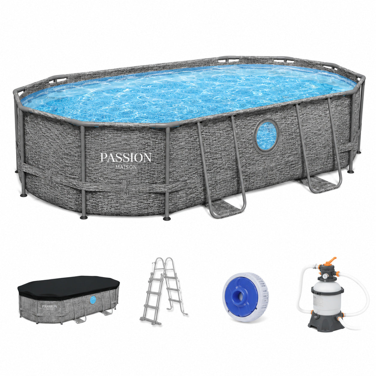Piscine Tubulaire Ovale Passion Maison Costa 4,88m x 3,05m x 1,07m – Hublot, Échelle, Bâche & Filtre à Sable Inclus