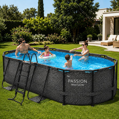 Piscine Tubulaire Ovale Passion Maison Onyx 4,24m x 2,50m x 1m – Filtre à Cartouche & Échelle Incluse