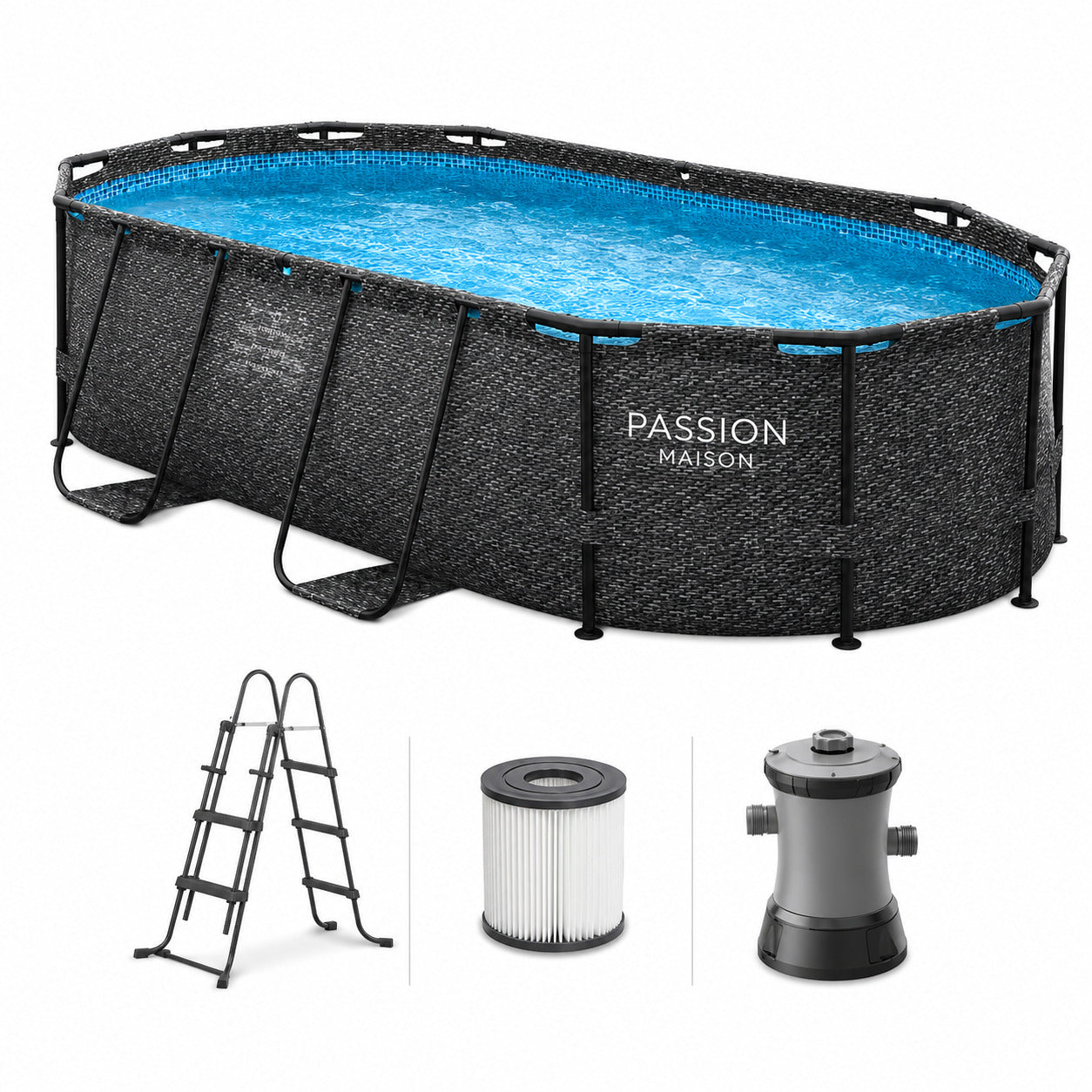 Piscine Tubulaire Ovale Passion Maison Onyx 4,24m x 2,50m x 1m – Filtre à Cartouche & Échelle Incluse