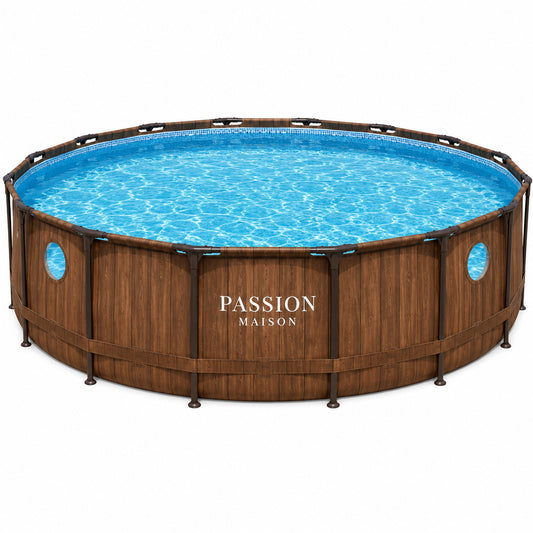 Piscine Tubulaire Ronde Passion Maison Palmera 5,49m x 1,22m – Hublot, Échelle, Bâche & Pompe Inclus