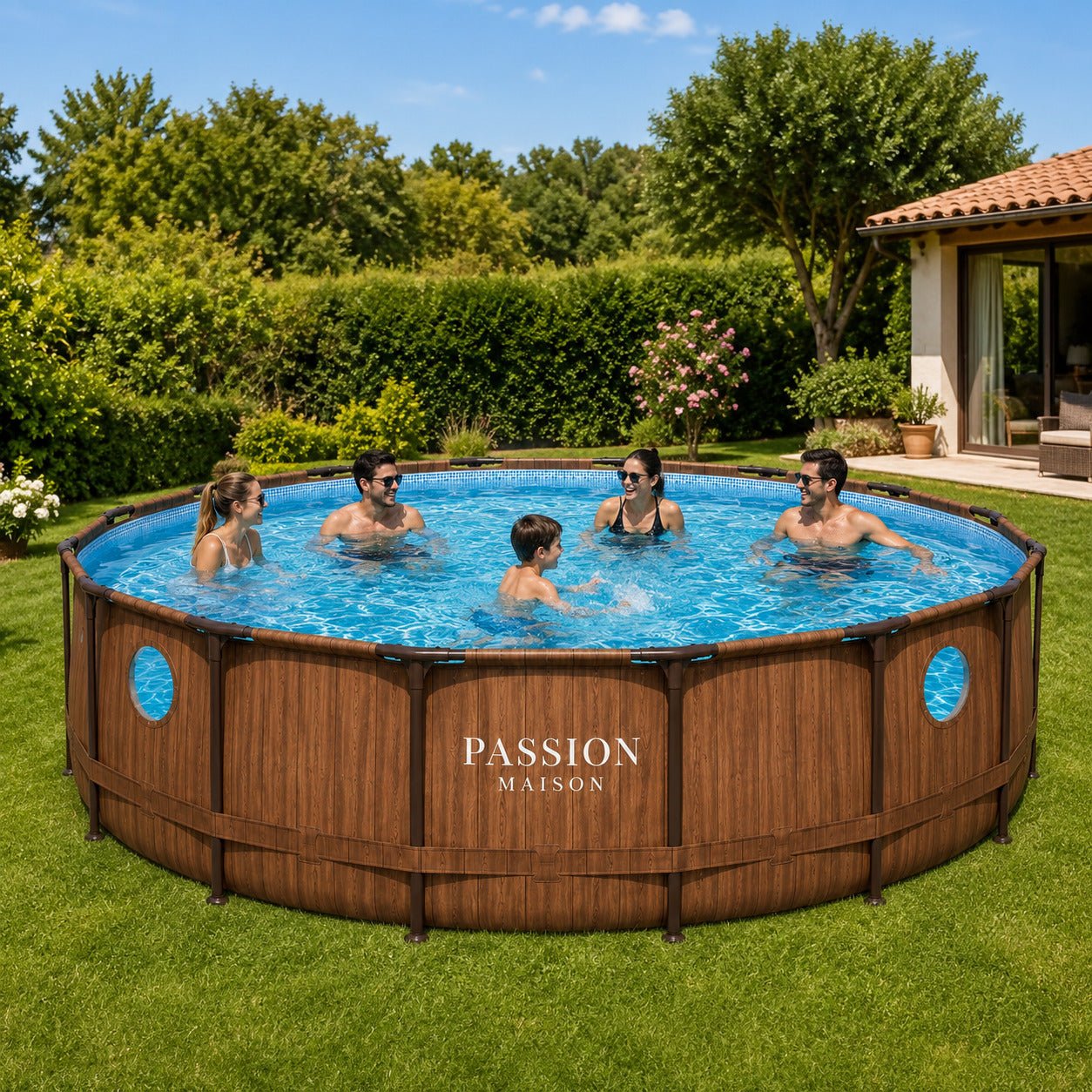 Piscine Tubulaire Ronde Passion Maison Palmera 5,49m x 1,22m – Hublot, Échelle, Bâche & Pompe Inclus