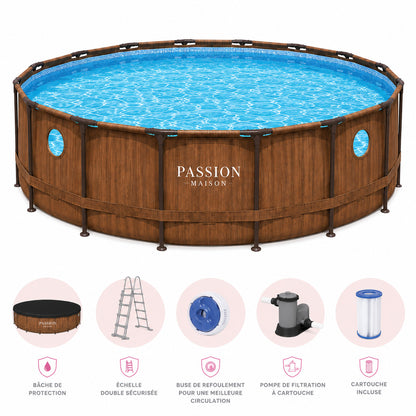 Piscine Tubulaire Ronde Passion Maison Palmera 5,49m x 1,22m – Hublot, Échelle, Bâche & Pompe Inclus