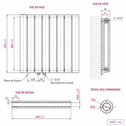 Radiateur à Eau Chaude Passion Maison Atlas – Horizontal 826 W – Double Panneau 63 × 62 cm