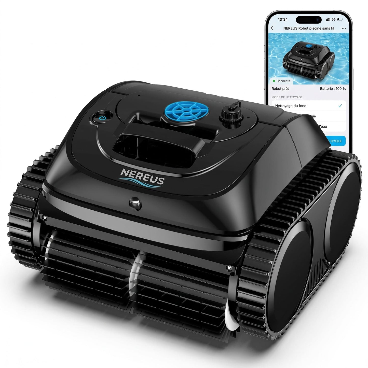 Robot Piscine Sans Fil Passion Maison Nereus – Nettoyage Fond, Parois & Ligne d’Eau, Application Mobile, Autonomie 2,5 h