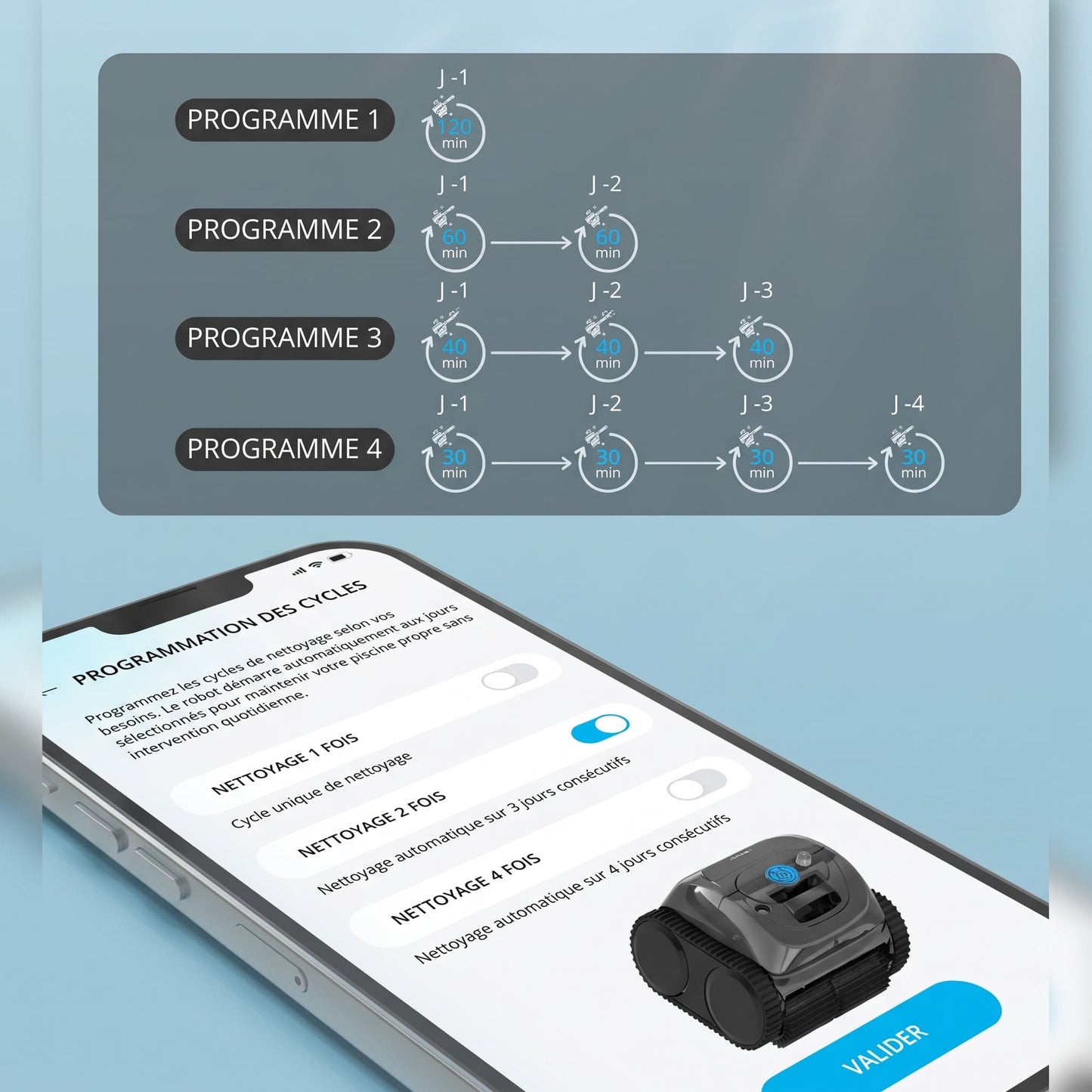 Robot Piscine Sans Fil Passion Maison Nereus – Nettoyage Fond, Parois & Ligne d’Eau, Application Mobile, Autonomie 2,5 h