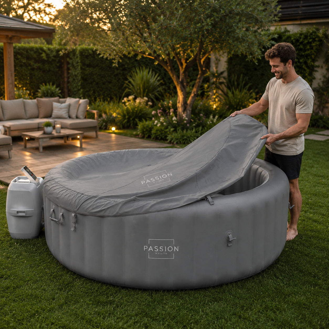 Spa Gonflable 8 Places Passion Maison Ibiza – 190 Buses de Massage, Chauffage 40°C & Panneau Tactile