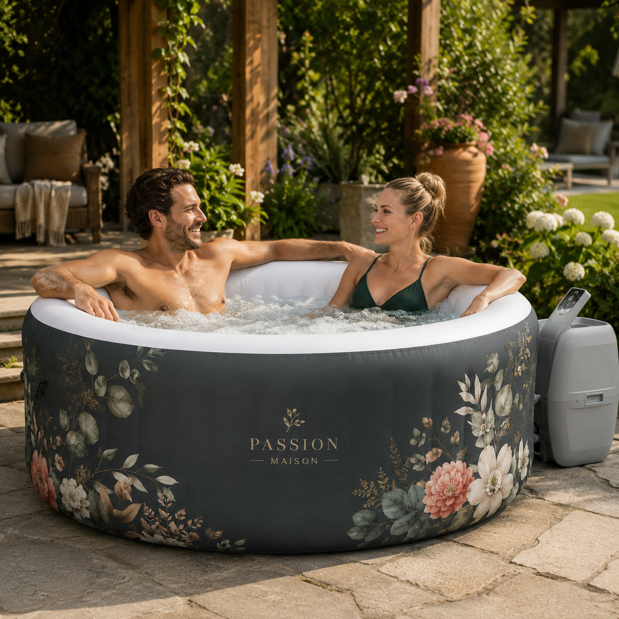 Spa Gonflable 4 Places Passion Maison Eden – 110 Buses de Massage, Chauffage 40°C & Panneau Tactile
