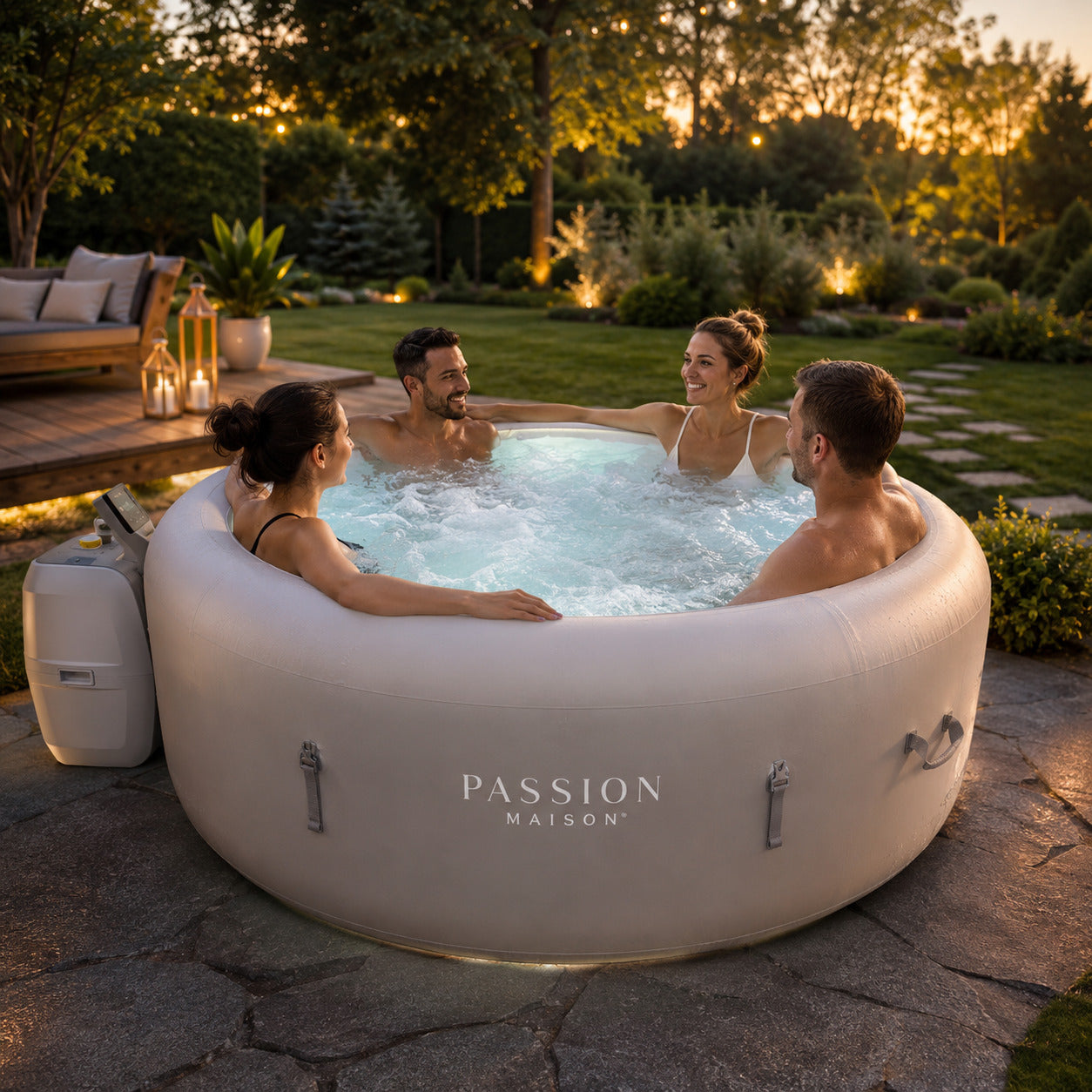 Spa Gonflable 6 Places Passion Maison Monaco – 87 Buses de Massage, Chauffage 40°C & Panneau Tactile
