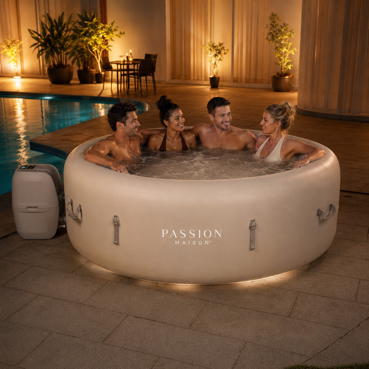 Spa Gonflable 6 Places Passion Maison Monaco – 87 Buses de Massage, Chauffage 40°C & Panneau Tactile