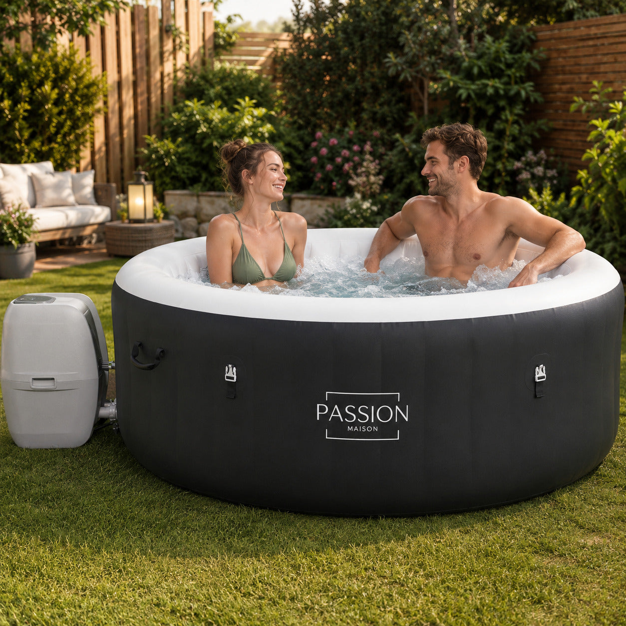 Spa Gonflable 4 Places Passion Maison Riviera – 120 Buses de Massage, Chauffage 40°C & Panneau de Contrôle Tactile