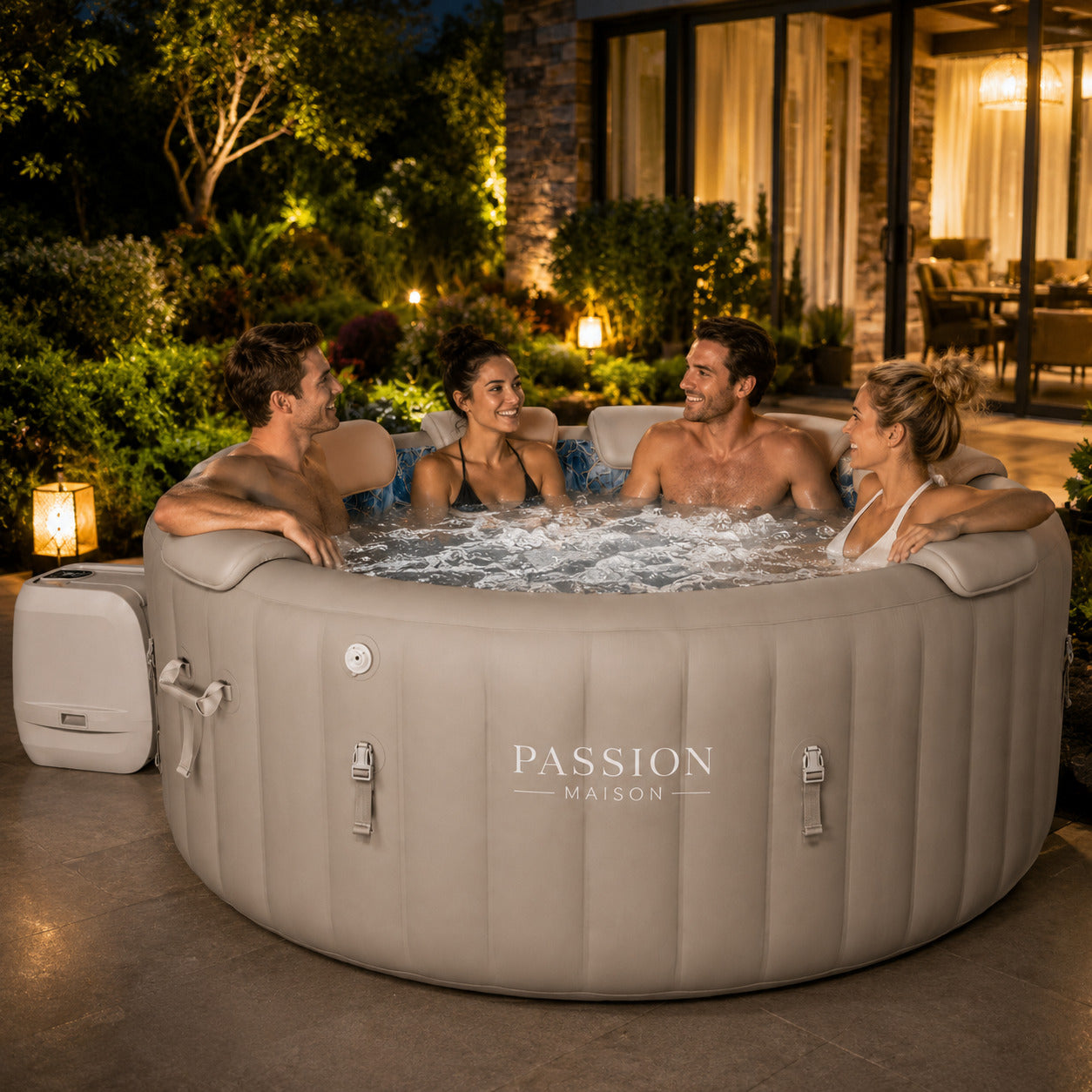 Spa Gonflable 7 Places Passion Maison Portofino – 180 Buses de Massage, 10 Jets Hydromassants, Chauffage 40°C & Panneau Tactile