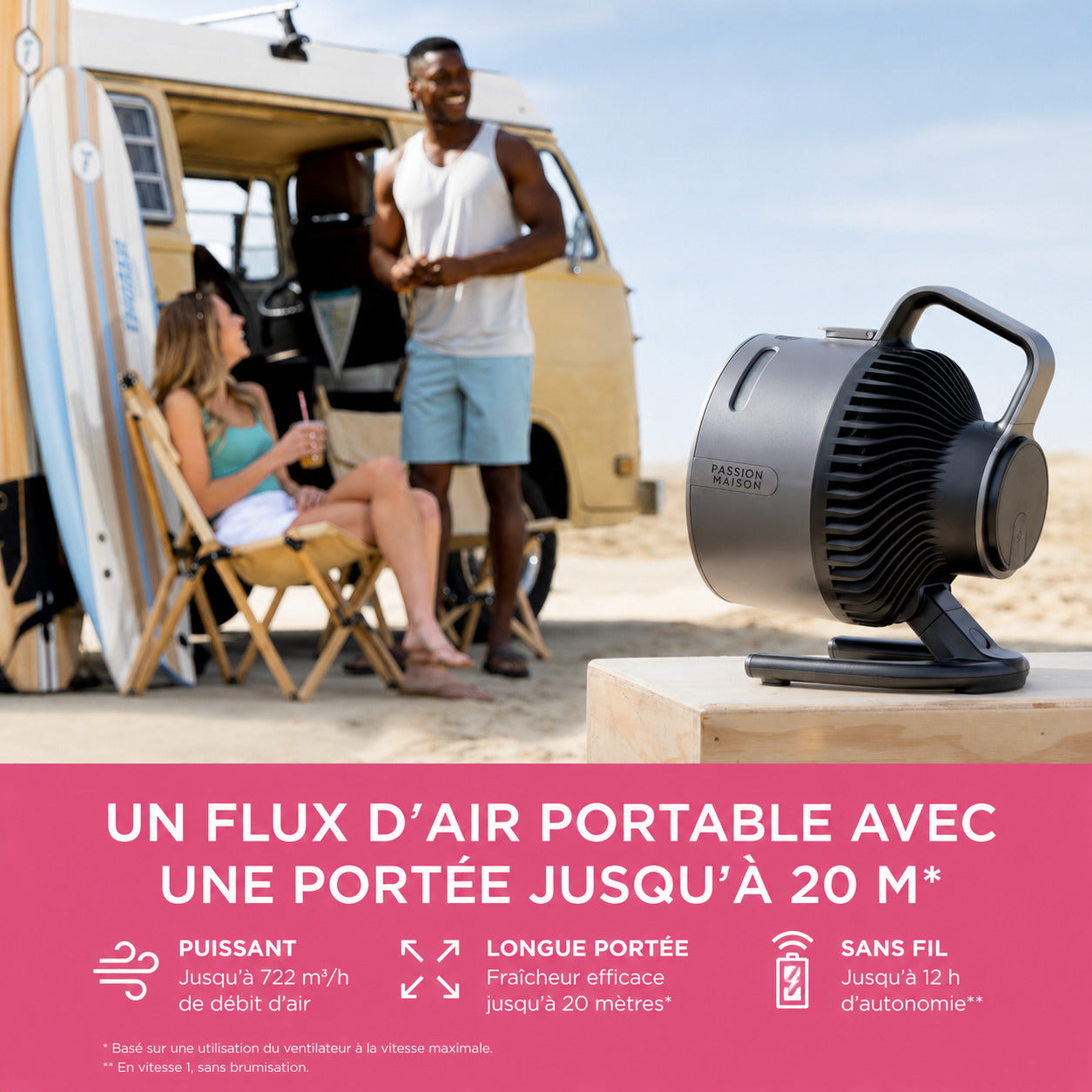 Ventilateur Brumisateur Sans Fil Passion Maison Oasis – Portable, Rechargeable & Jusqu'à 12 h d'autonomie